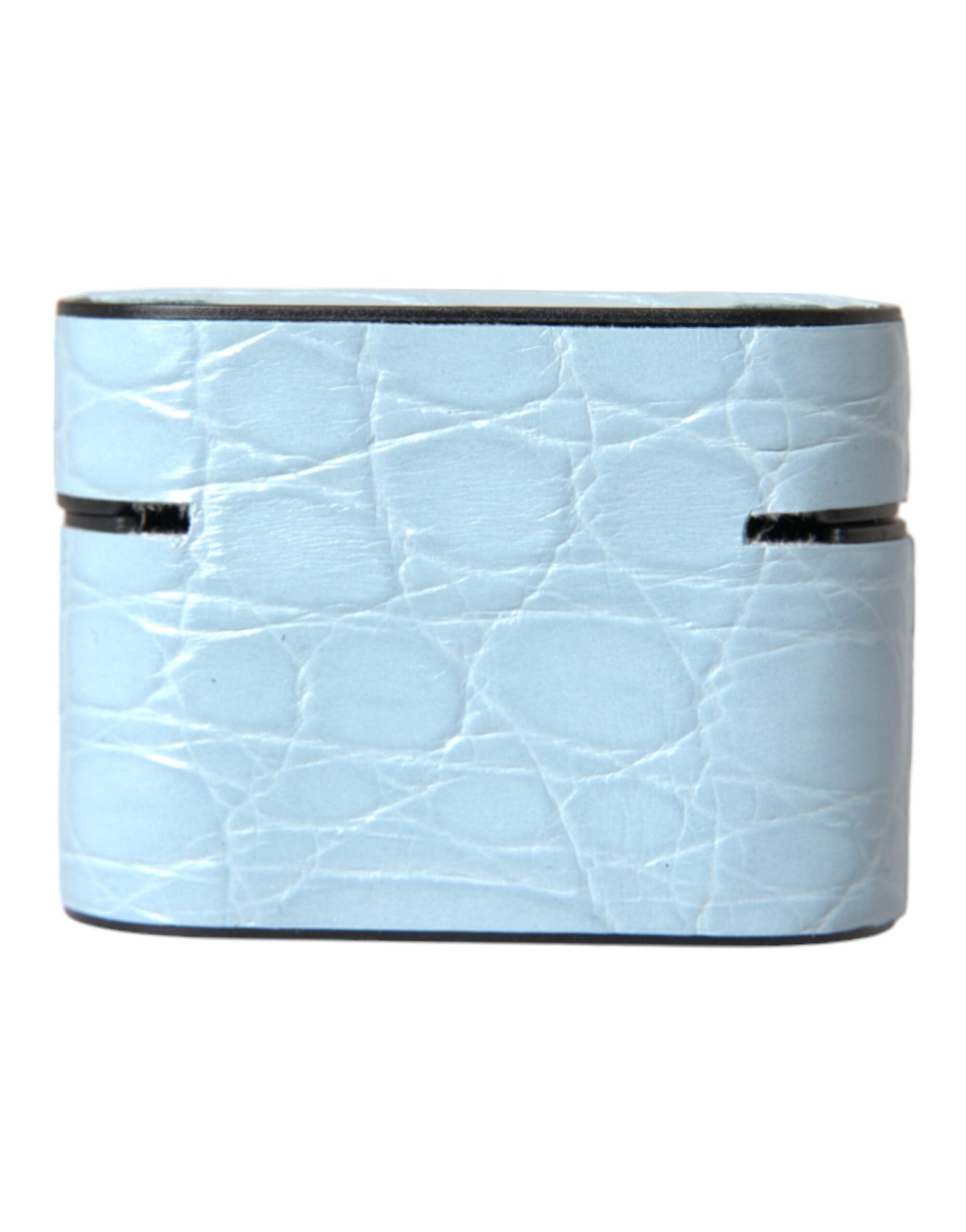 Dolce & Gabbana Estuche para Airpods con placa de metal y cuero azul claro