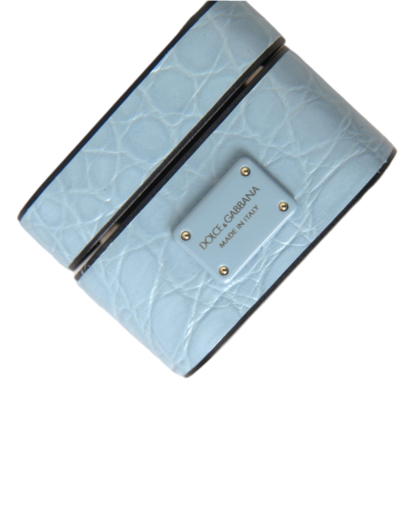 Dolce & Gabbana Estuche para Airpods con placa de metal y cuero azul claro