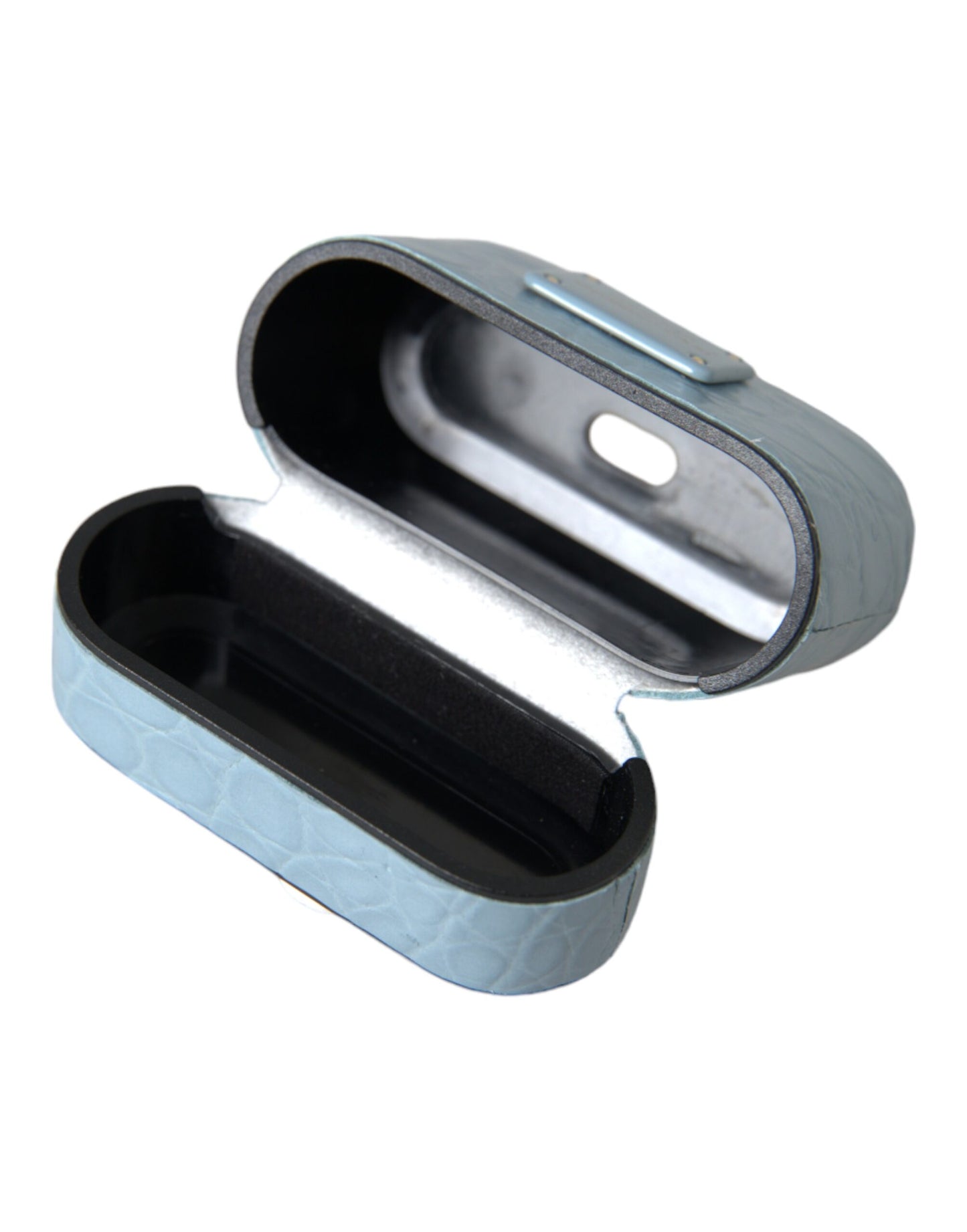 Dolce & Gabbana Estuche para Airpods con placa de metal y cuero azul claro