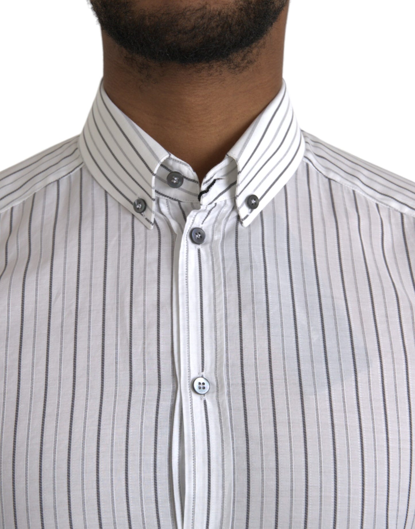 Dolce & Gabbana Black White Striped Formal Dress GOLD Shirt