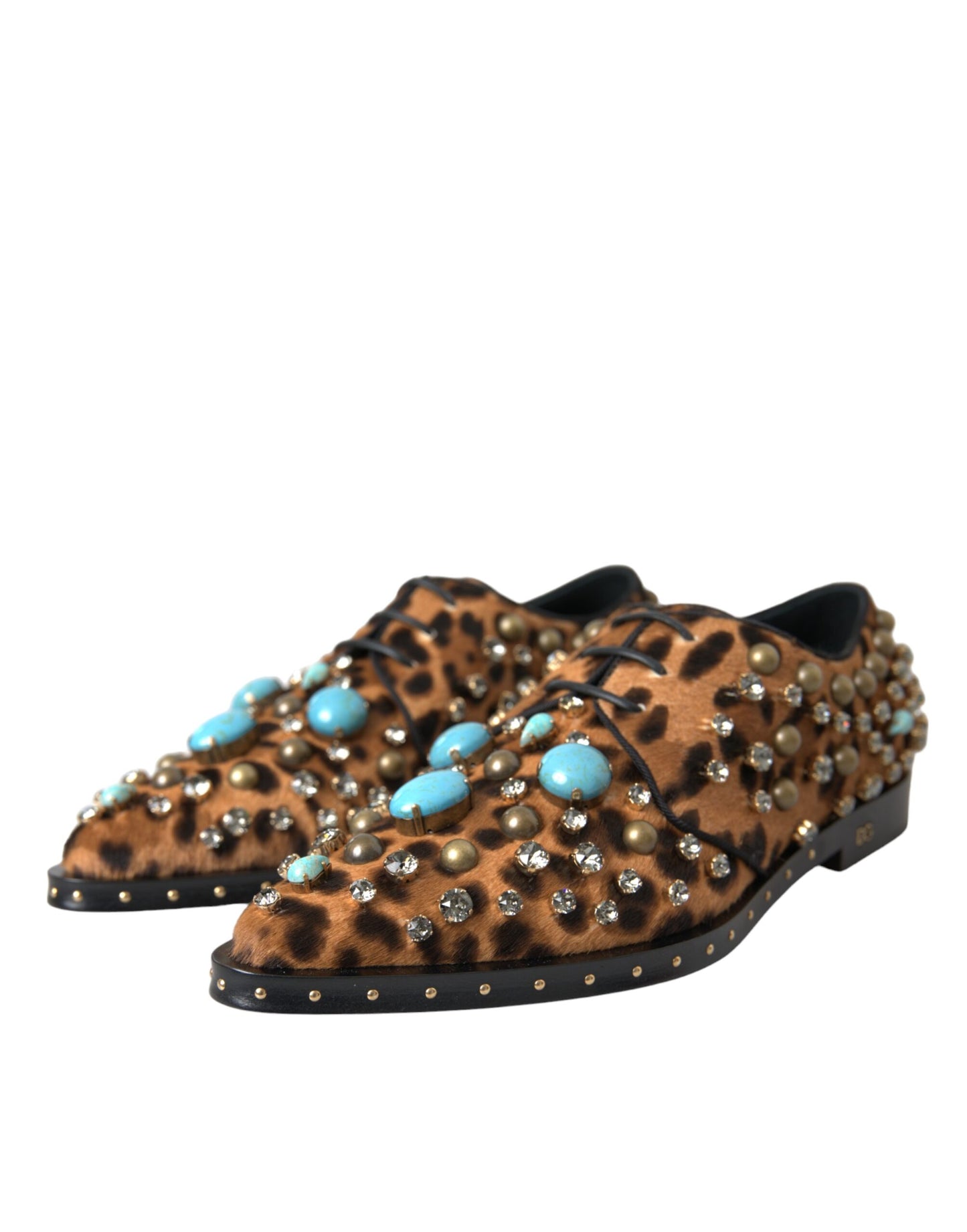 Dolce & Gabbana Zapatos Broque De Vestido Con Cristales Y Pelo De Leopardo Marrón