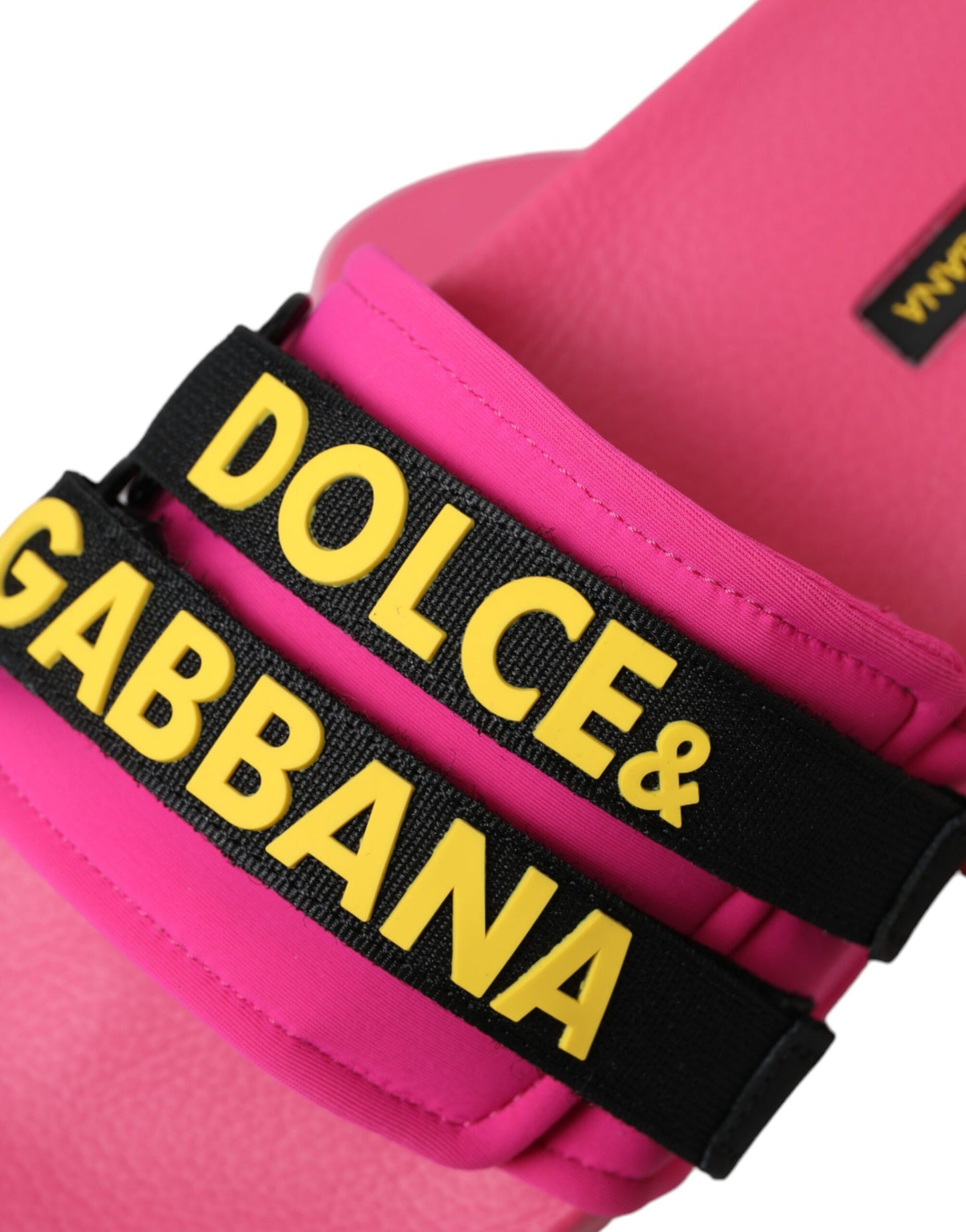 Dolce & Gabbana Rosa Negro Logo Ropa de playa Pisos Sandalias Zapatos