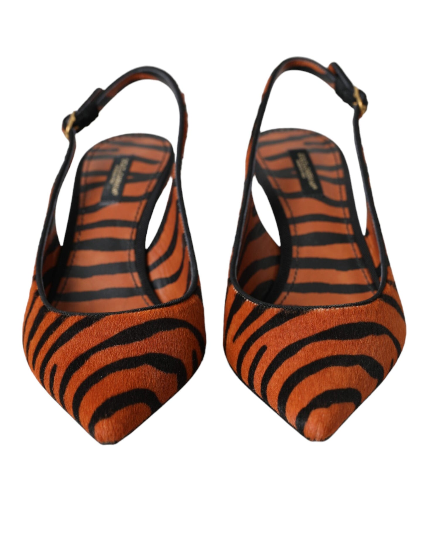 Dolce & Gabbana Zapatos destalonados de piel de cebra en negro y naranja
