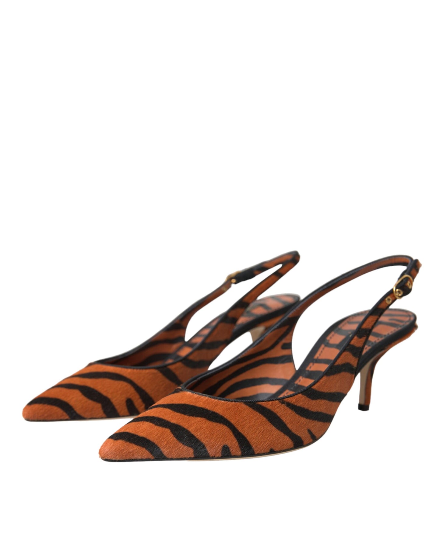 Dolce & Gabbana Zapatos destalonados de piel de cebra en negro y naranja