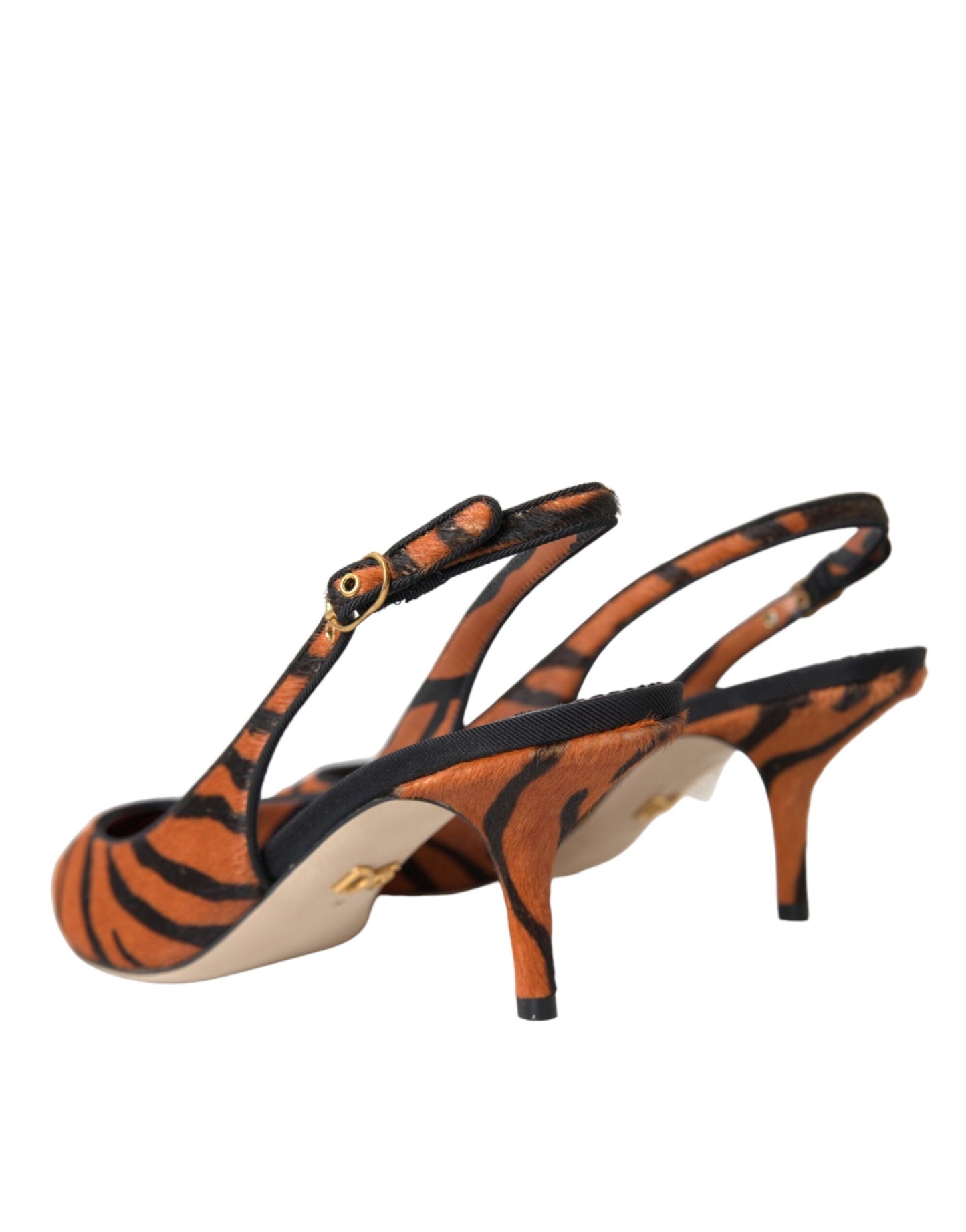 Dolce & Gabbana Zapatos destalonados de piel de cebra en negro y naranja