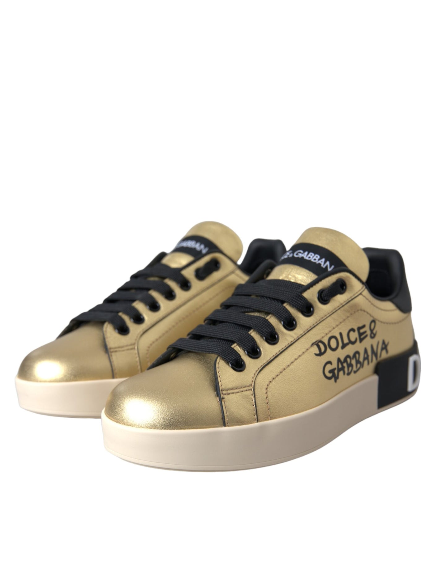 Dolce & Gabbana Zapatillas Portofino De Piel De Becerro Doradas Mujer Zapatos