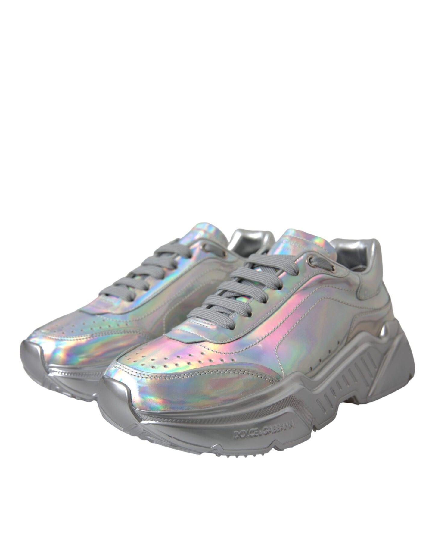 Dolce & Gabbana Zapatos deportivos de cuero DAYMASTER iridiscentes plateados