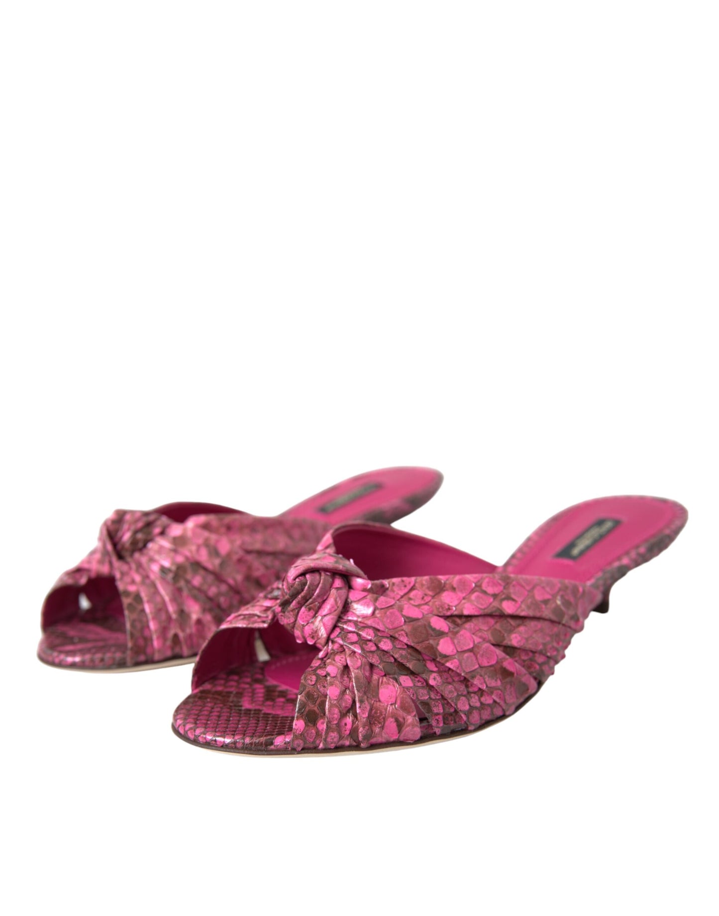 Dolce & Gabbana Zapatos tipo chanclas con tacón tipo gatito de cuero exótico rosa