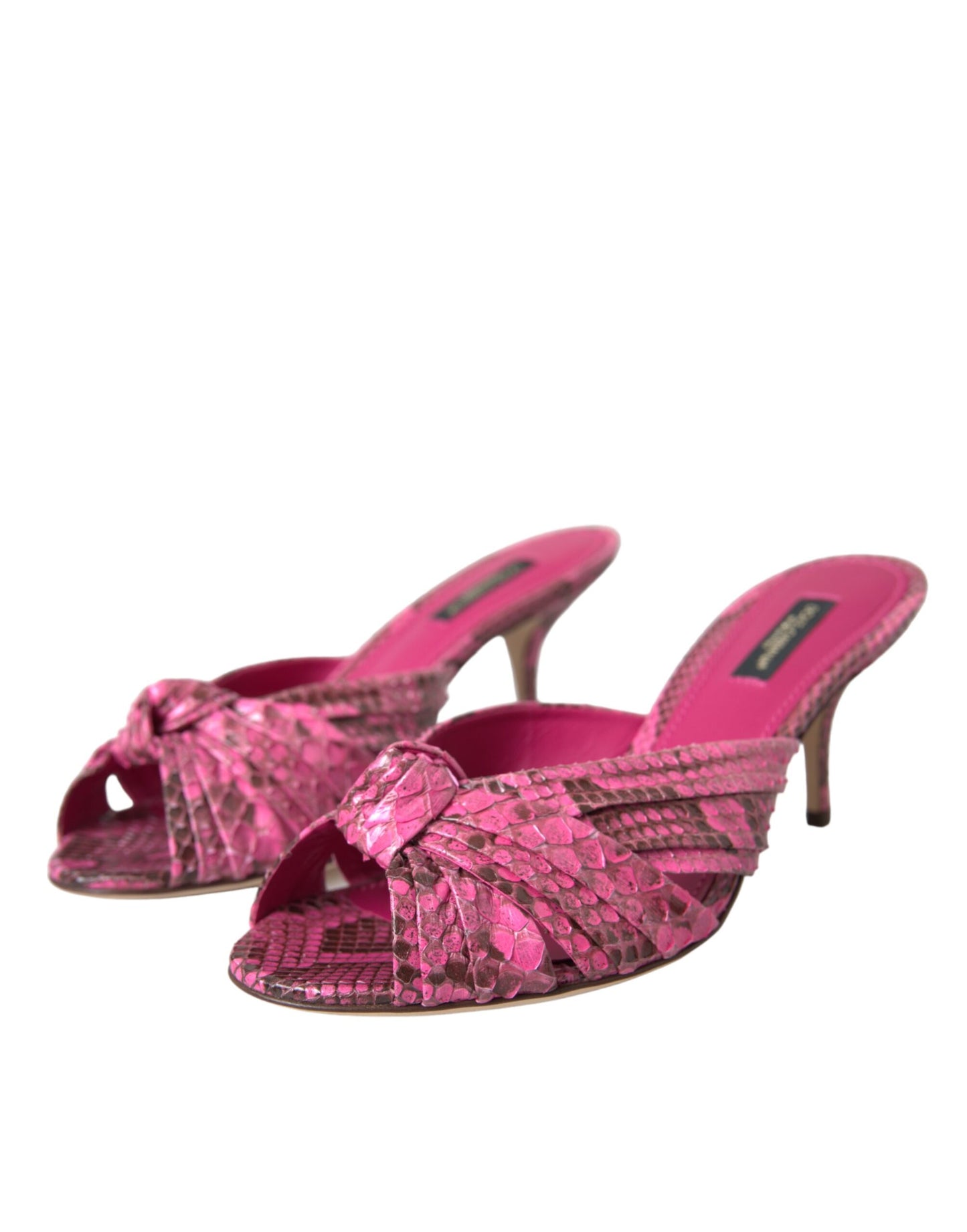 Dolce & Gabbana Zapatos tipo chanclas con tacón tipo gatito de cuero exótico rosa