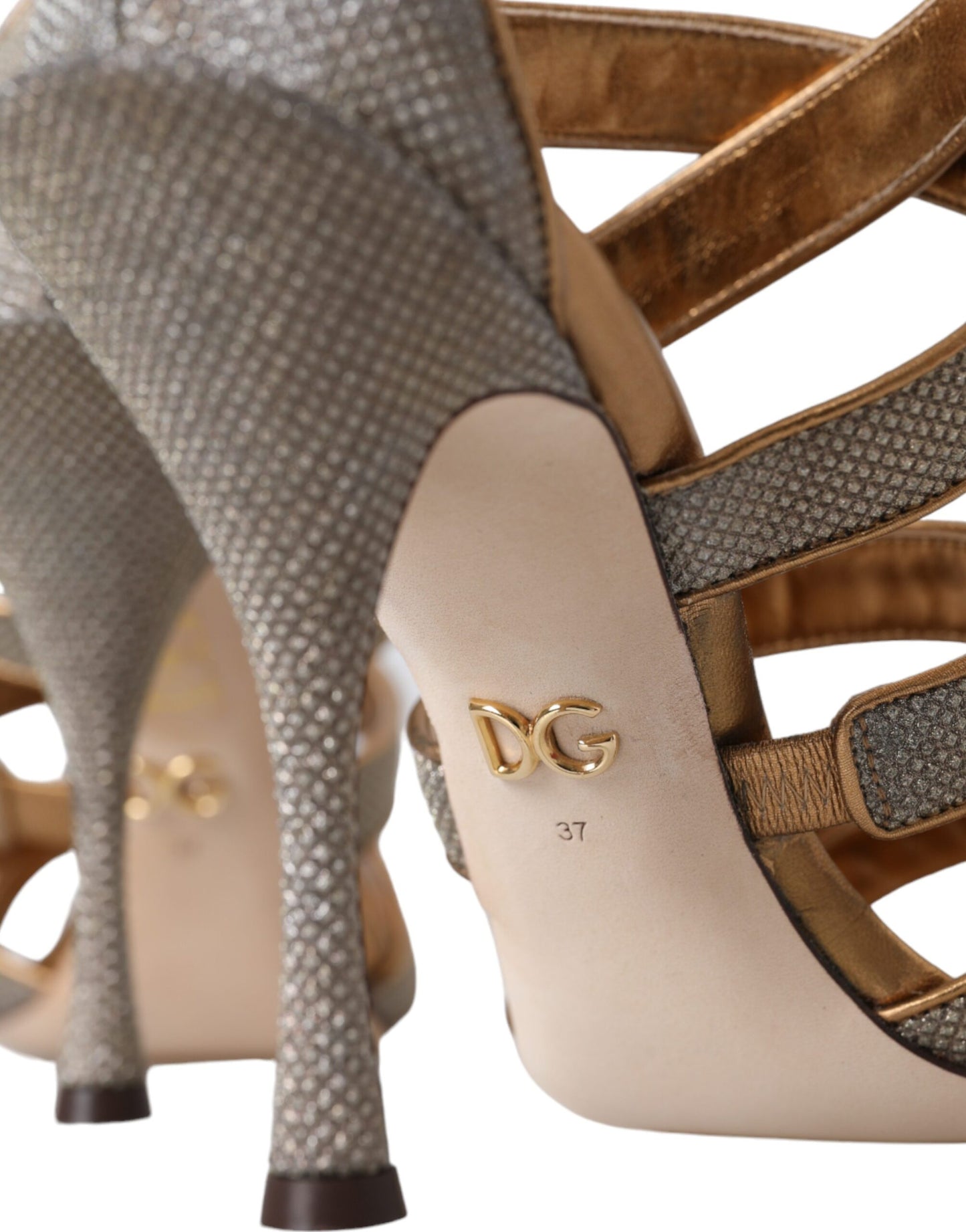 Dolce & Gabbana Zapatos sandalias con tacón con tira de cristal en bronce