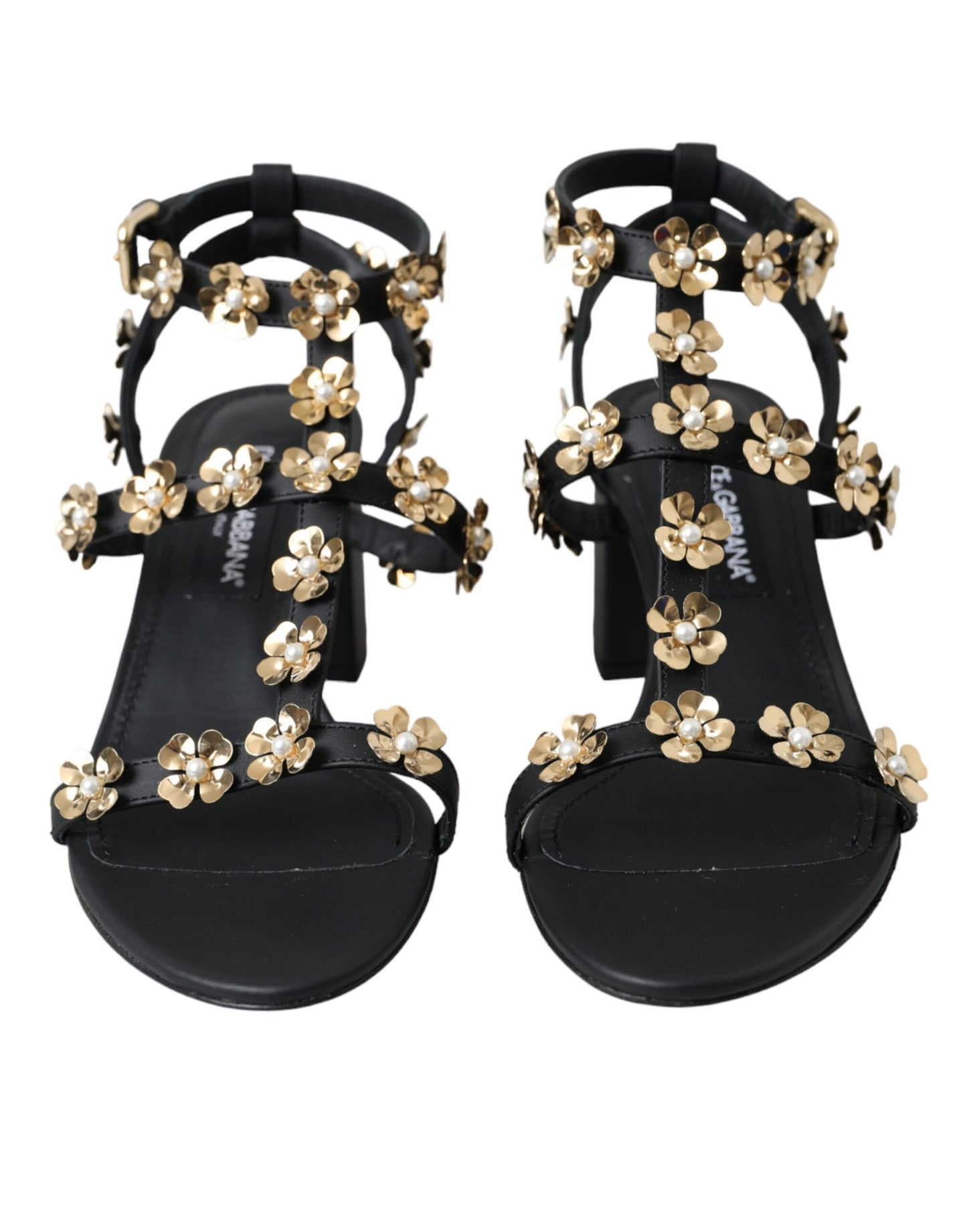Dolce & Gabbana Zapatos con sandalias de tacón con adornos de cuero negro