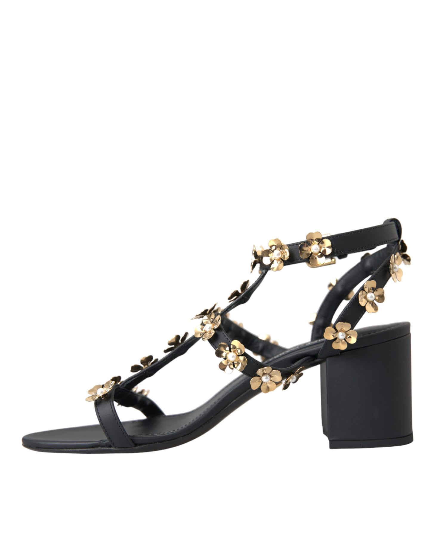 Dolce & Gabbana Zapatos con sandalias de tacón con adornos de cuero negro