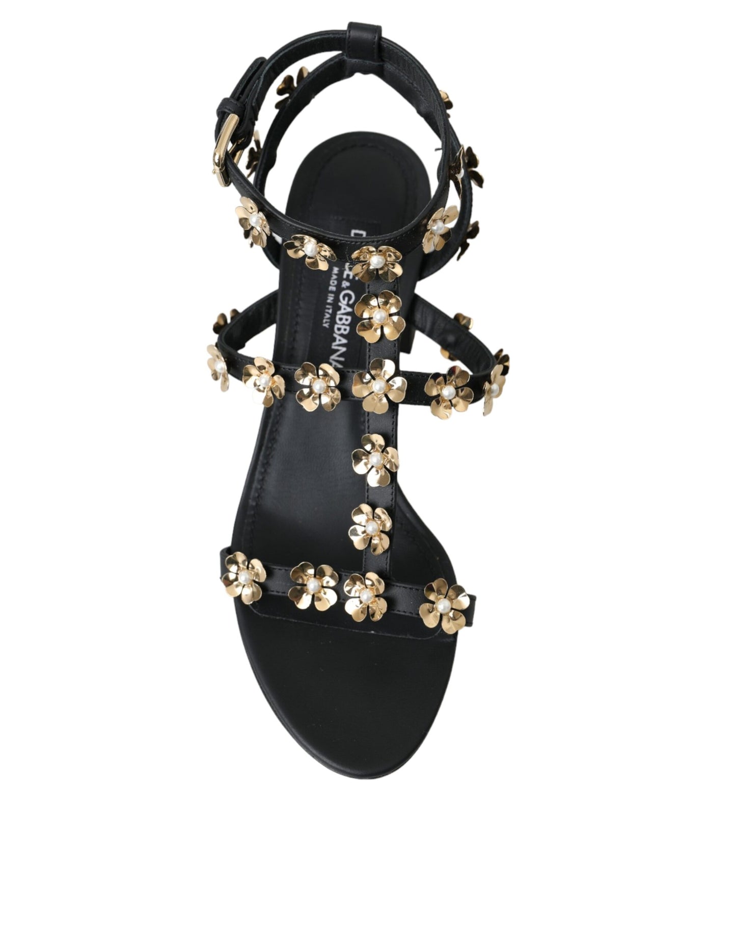 Dolce & Gabbana Zapatos con sandalias de tacón con adornos de cuero negro