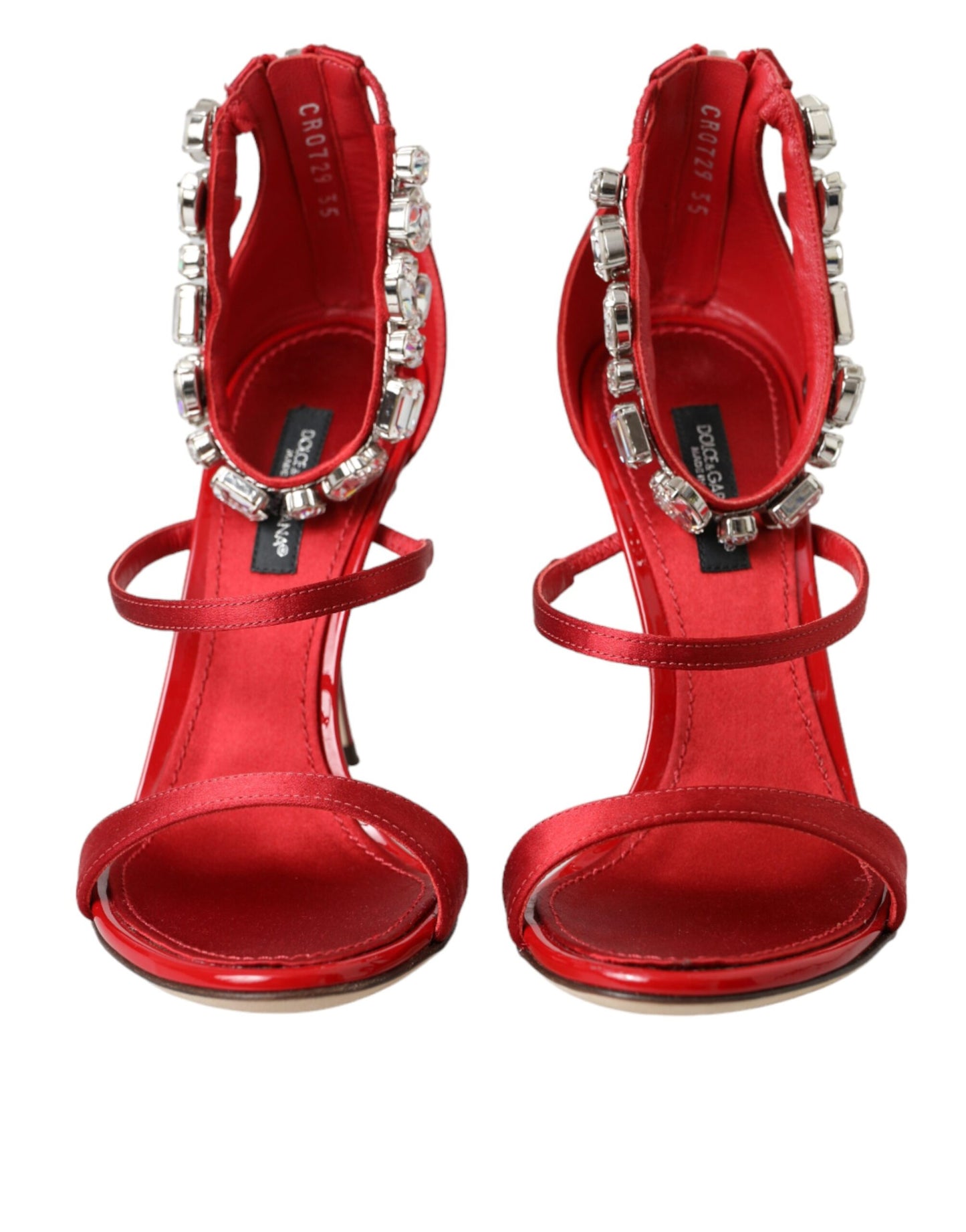 Dolce & Gabbana Rojo Keira Satén Cristales Sandalias Tacones Zapatos