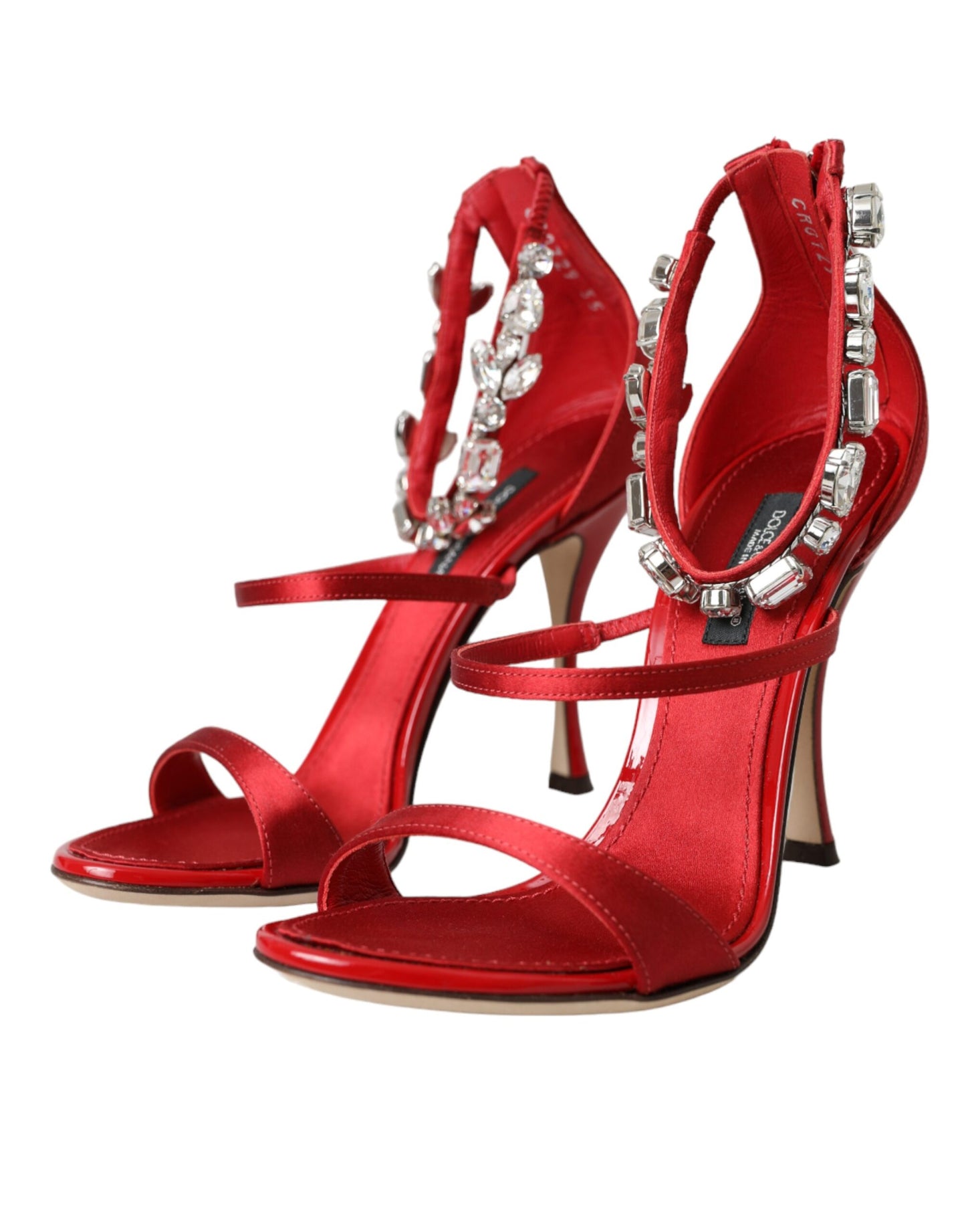 Dolce & Gabbana Rojo Keira Satén Cristales Sandalias Tacones Zapatos