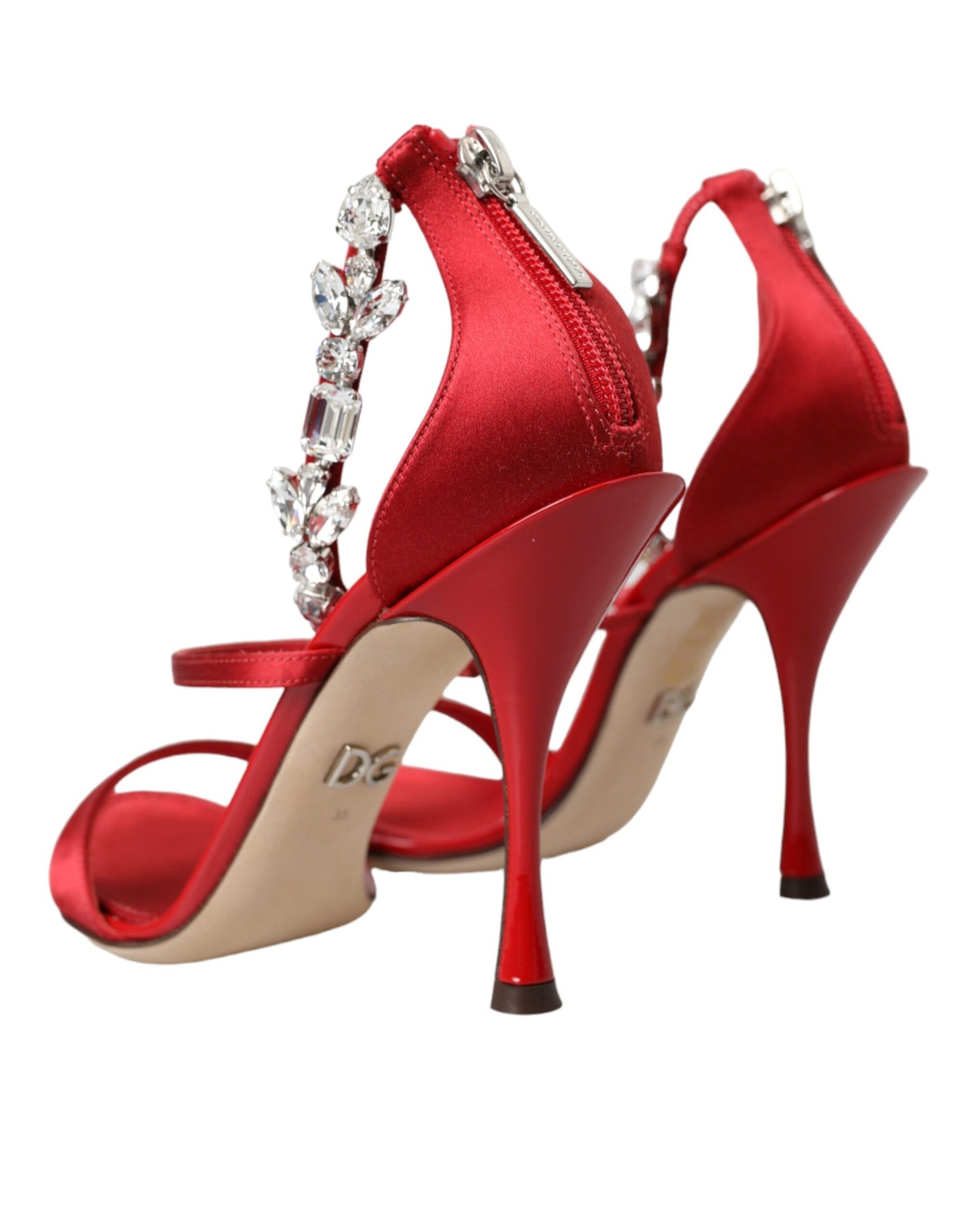 Dolce & Gabbana Rojo Keira Satén Cristales Sandalias Tacones Zapatos