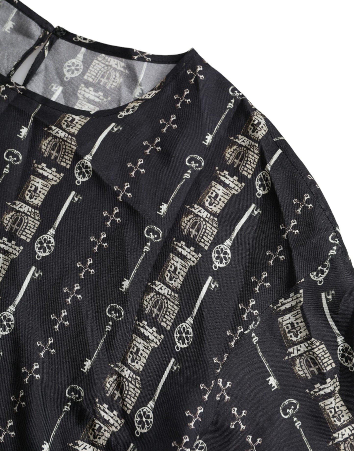 Dolce & Gabbana Camiseta blusa de seda con estampado Key Castle negra