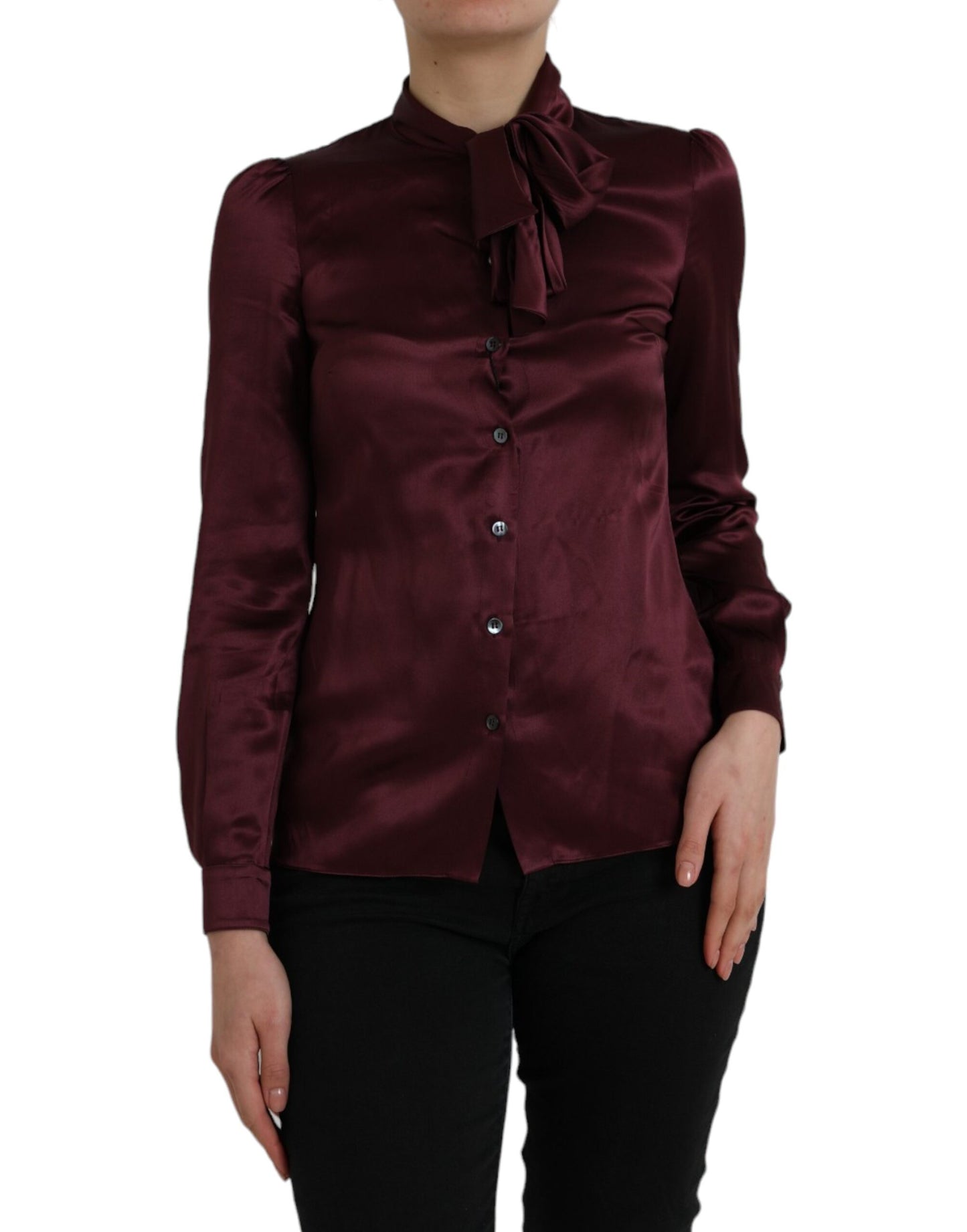 Dolce & Gabbana Blusa de manga larga con cuello Ascot granate