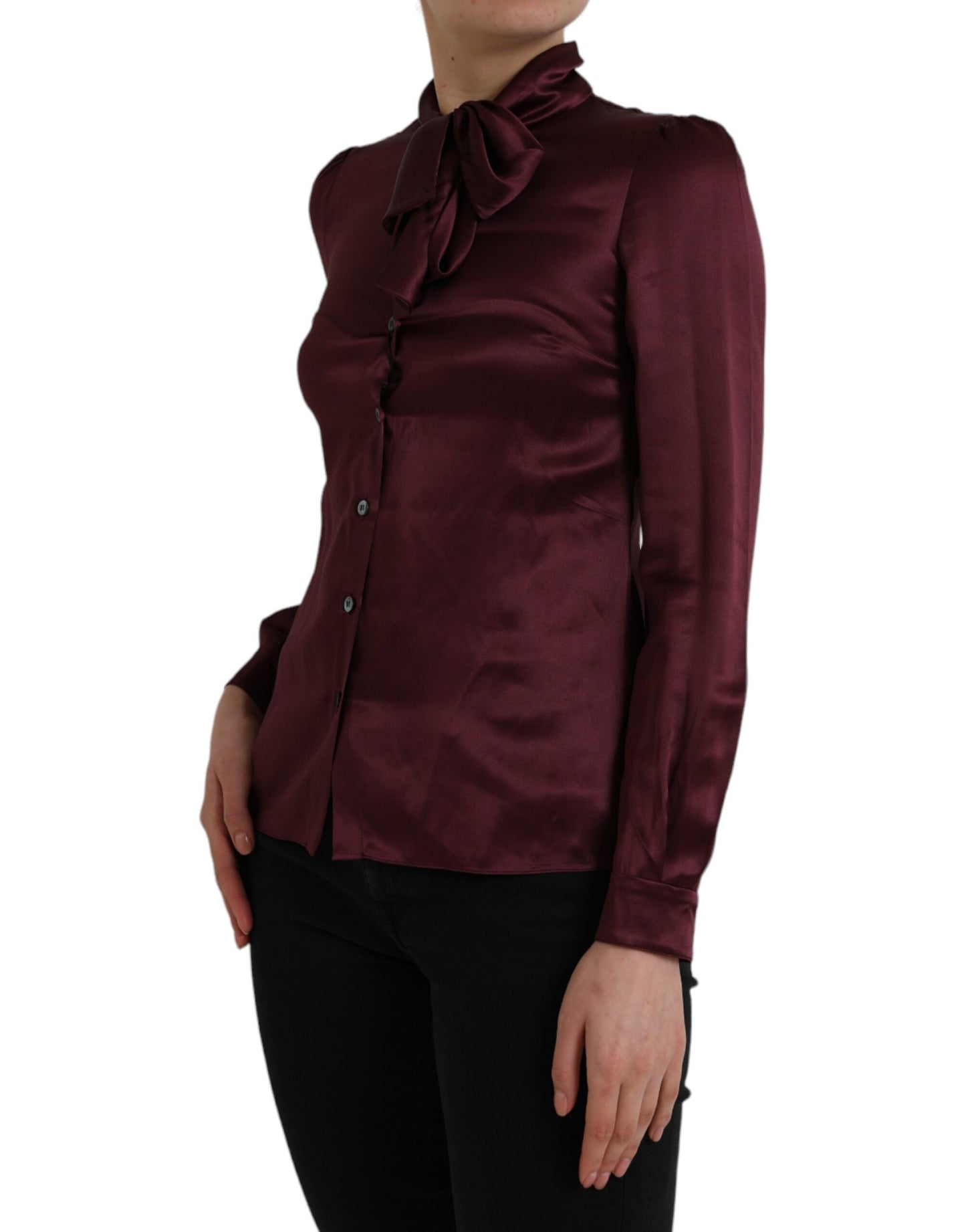 Dolce & Gabbana Blusa de manga larga con cuello Ascot granate