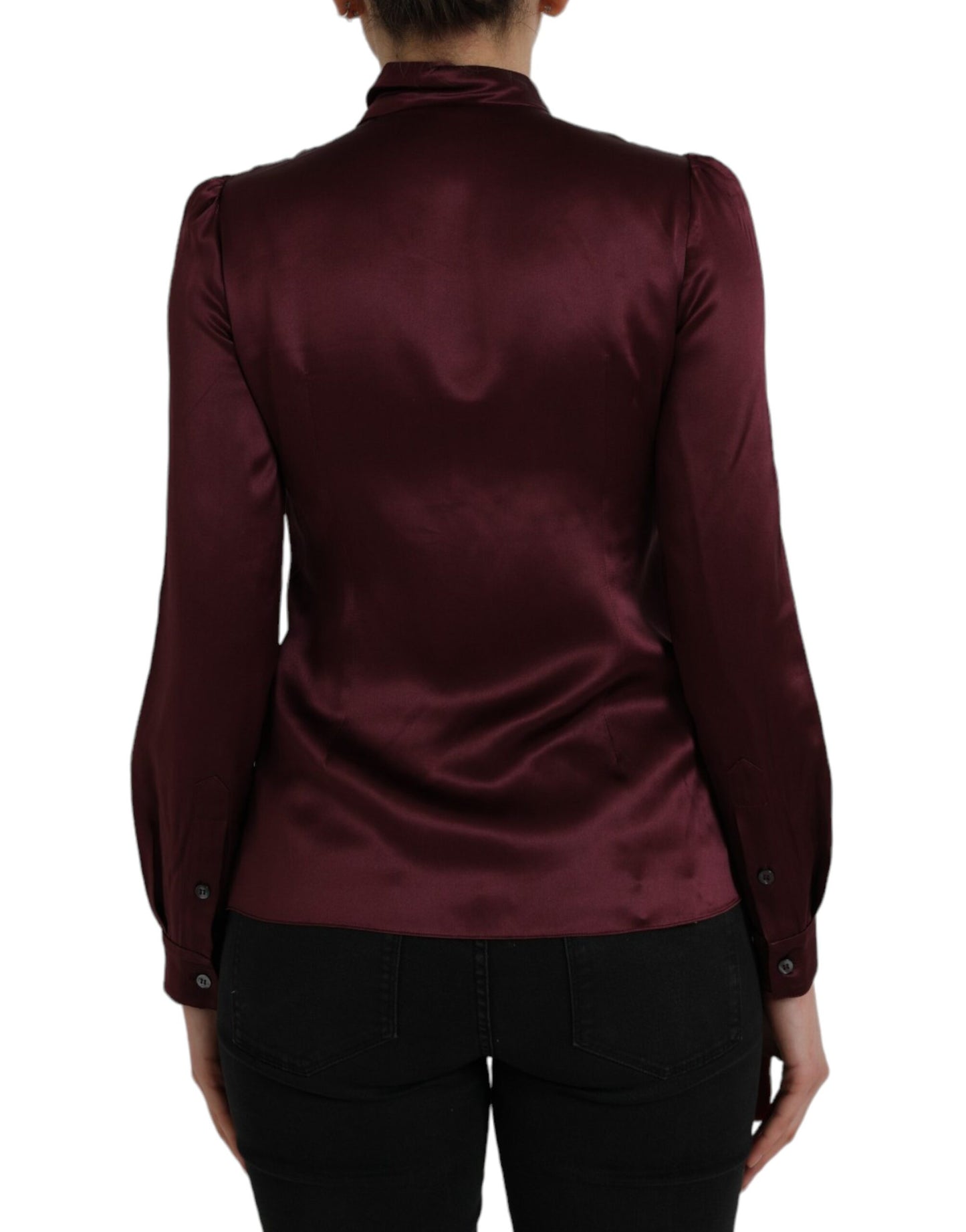 Dolce & Gabbana Blusa de manga larga con cuello Ascot granate