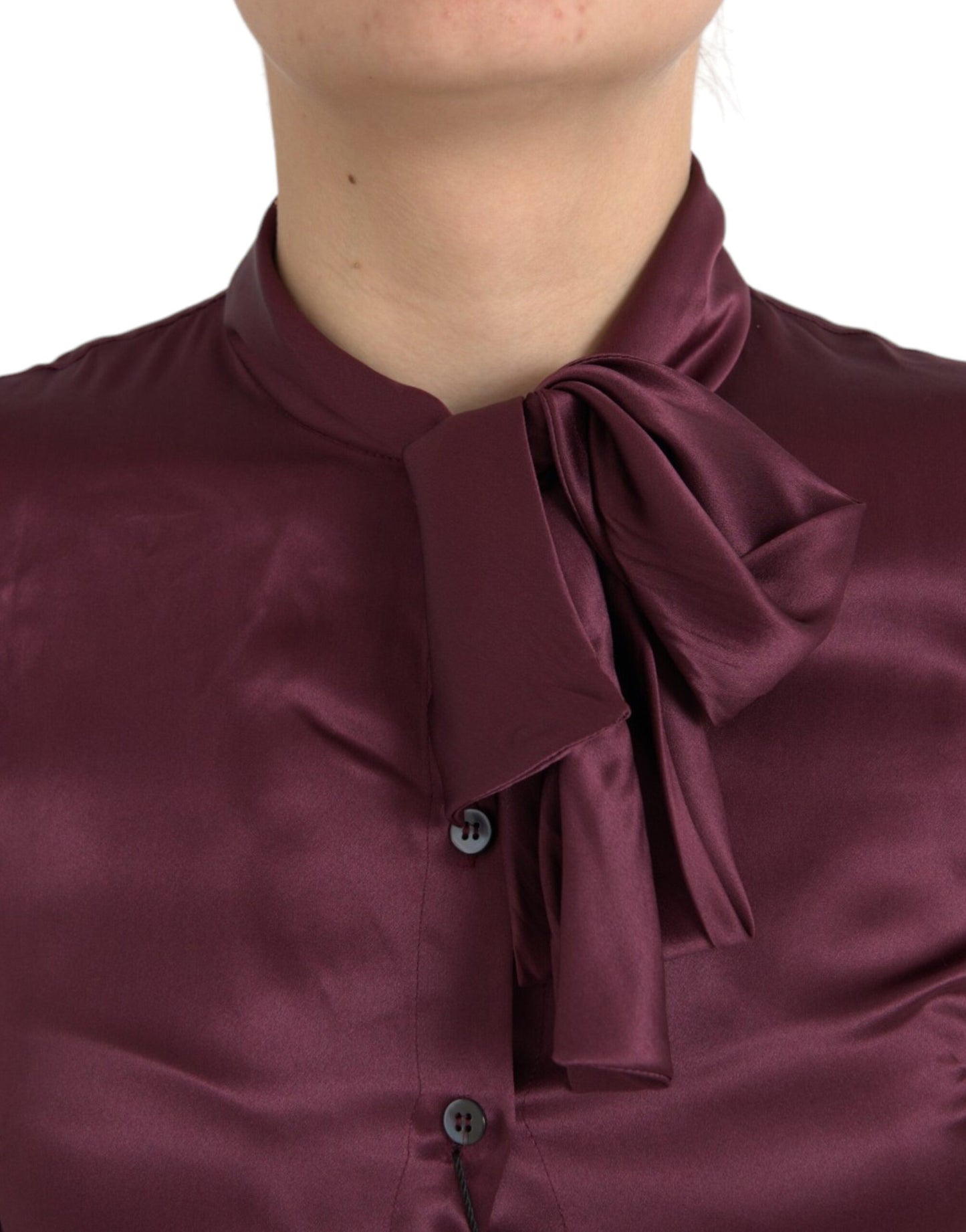 Dolce & Gabbana Blusa de manga larga con cuello Ascot granate