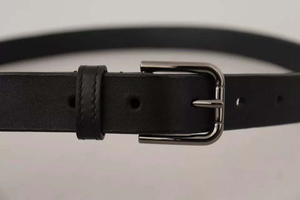 Dolce & Gabbana Cinturón clásico con hebilla metálica y logo de metal en piel de becerro negra