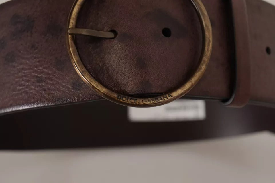 Ceinture à boucle ronde en cuir de veau marron foncé Dolce & Gabbana avec logo