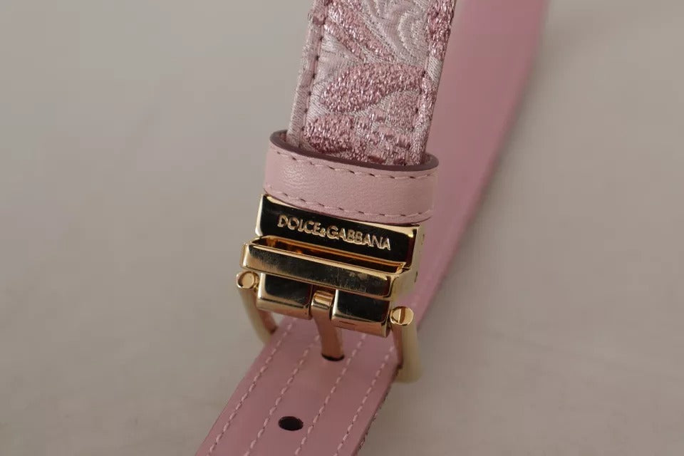 Ceinture Dolce & Gabbana à boucle en métal doré brodée en jacquard rose