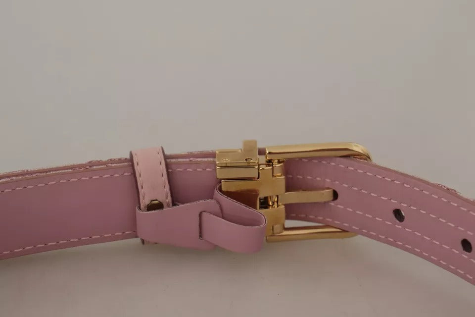 Ceinture Dolce & Gabbana à boucle en métal doré brodée en jacquard rose