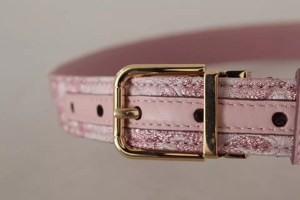 Ceinture Dolce & Gabbana à boucle en métal doré brodée en jacquard rose