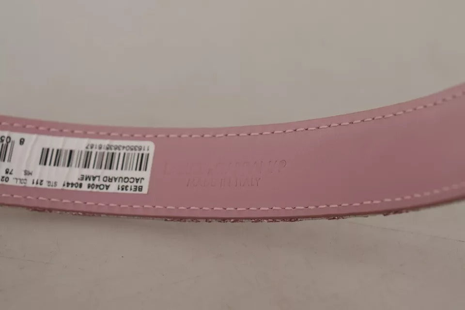 Dolce & Gabbana Cinturón con hebilla de metal en tono dorado y bordado de jaquard rosa