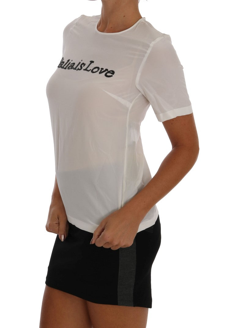 Dolce & Gabbana Blusa Blanca De Seda Y Lentejuelas 'Italia Is Love'