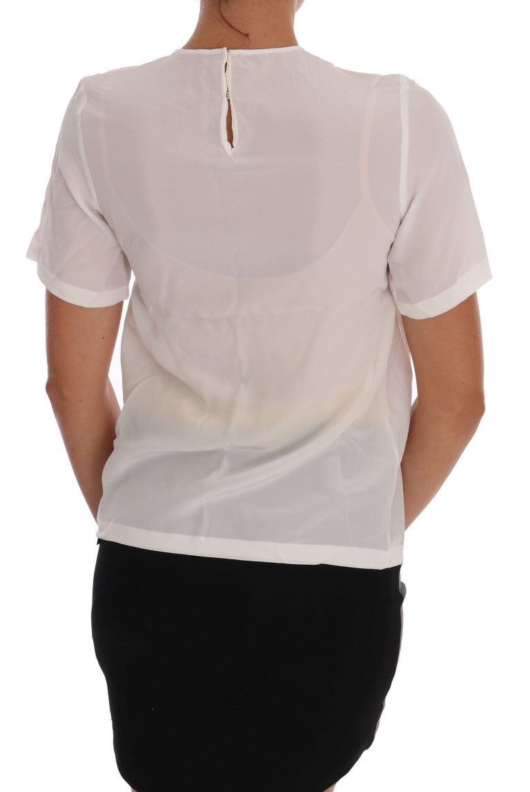 Dolce & Gabbana Blusa Blanca De Seda Y Lentejuelas 'Italia Is Love'