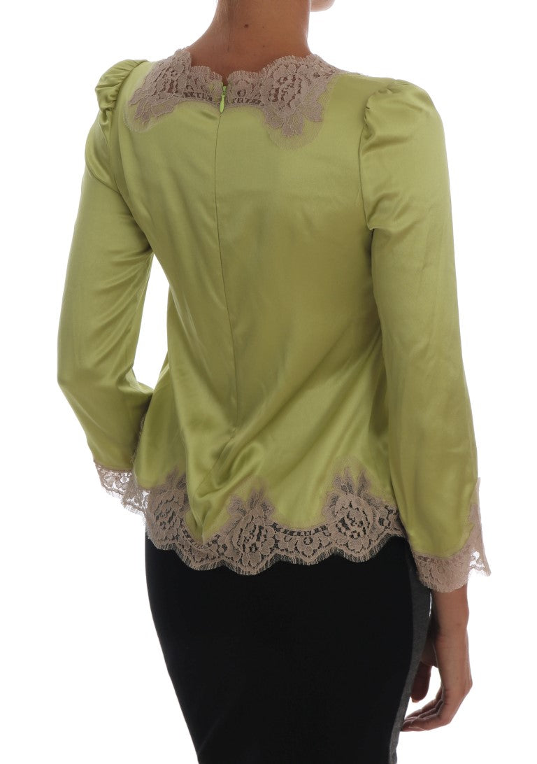 Dolce & Gabbana Elegante blusa de seda con encaje floral