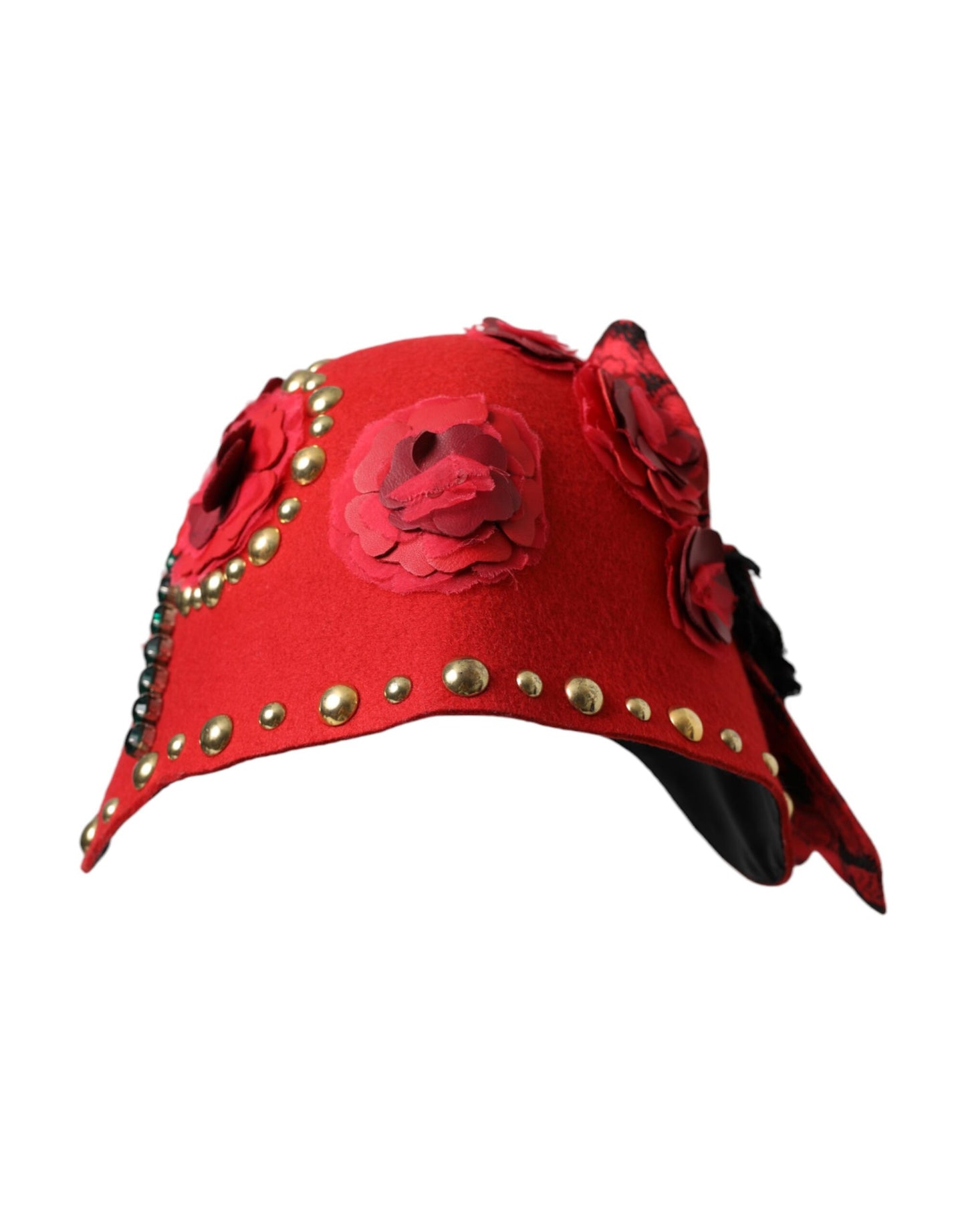 Dolce & Gabbana Sombrero adornado con broche de rosas doradas y cristales rojos