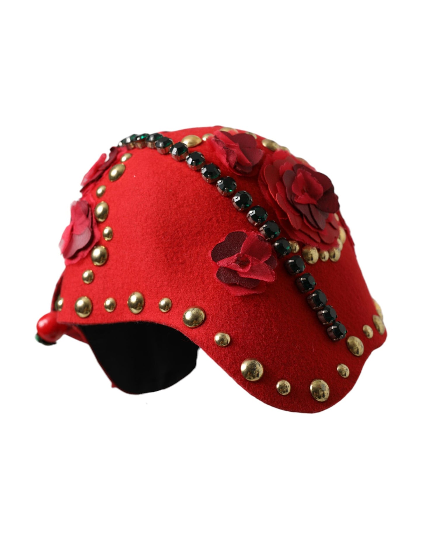 Dolce & Gabbana Sombrero adornado con broche de rosas doradas y cristales rojos