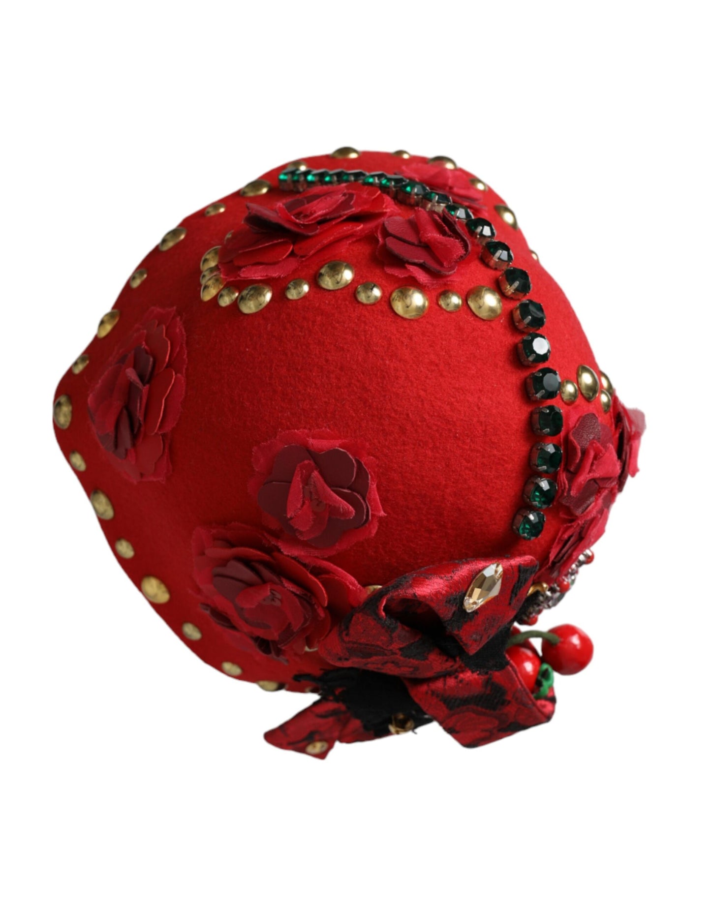 Dolce & Gabbana Sombrero adornado con broche de rosas doradas y cristales rojos
