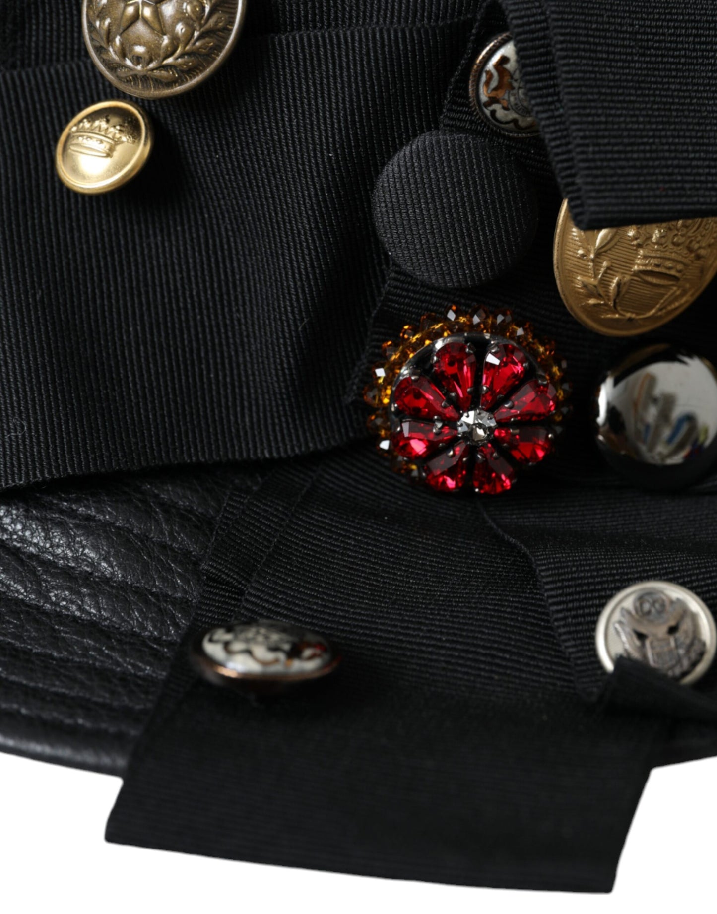 Dolce & Gabbana Sombrero de ala ancha con cristales DG Coin de cuero negro