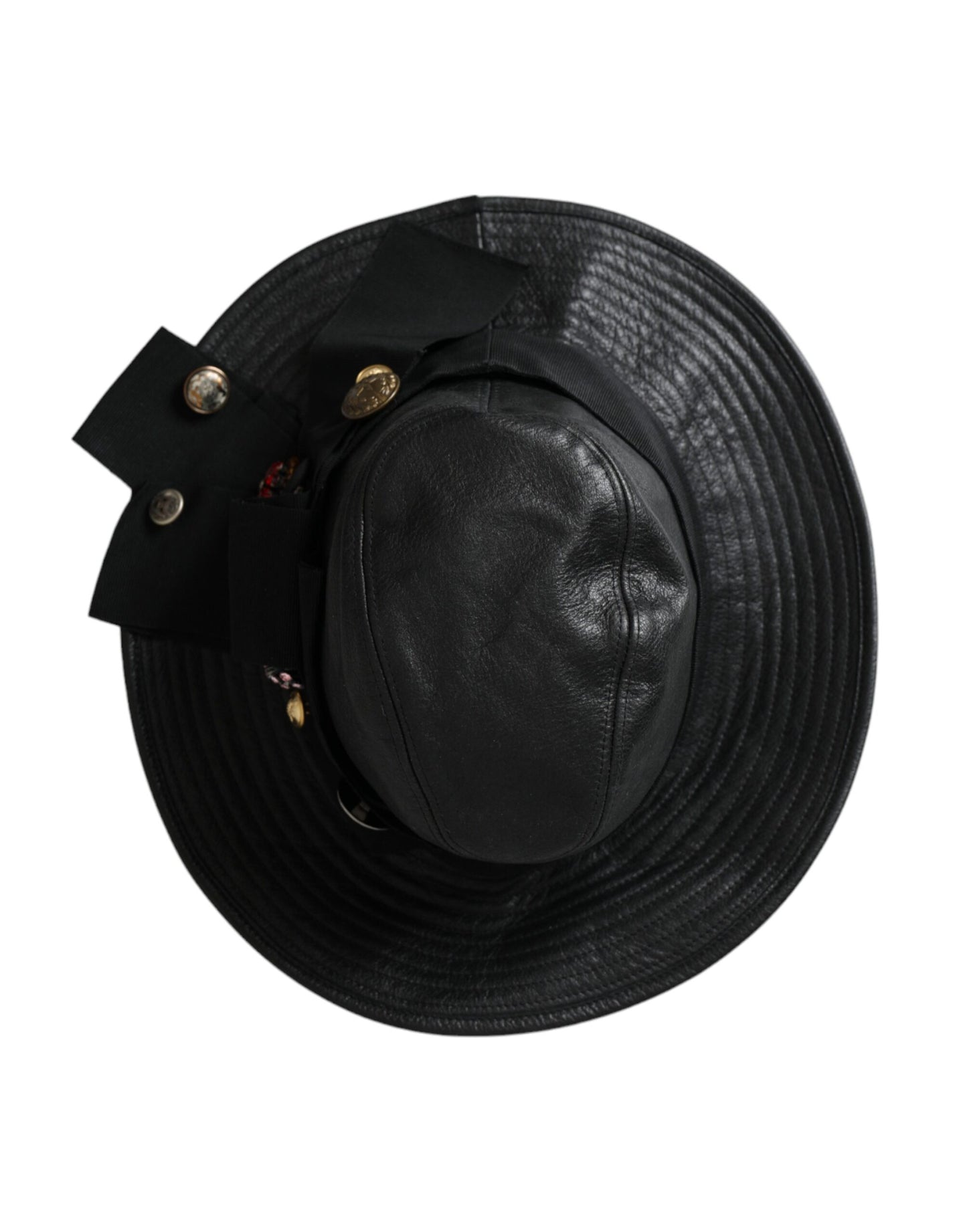 Dolce & Gabbana Sombrero de ala ancha con cristales DG Coin de cuero negro