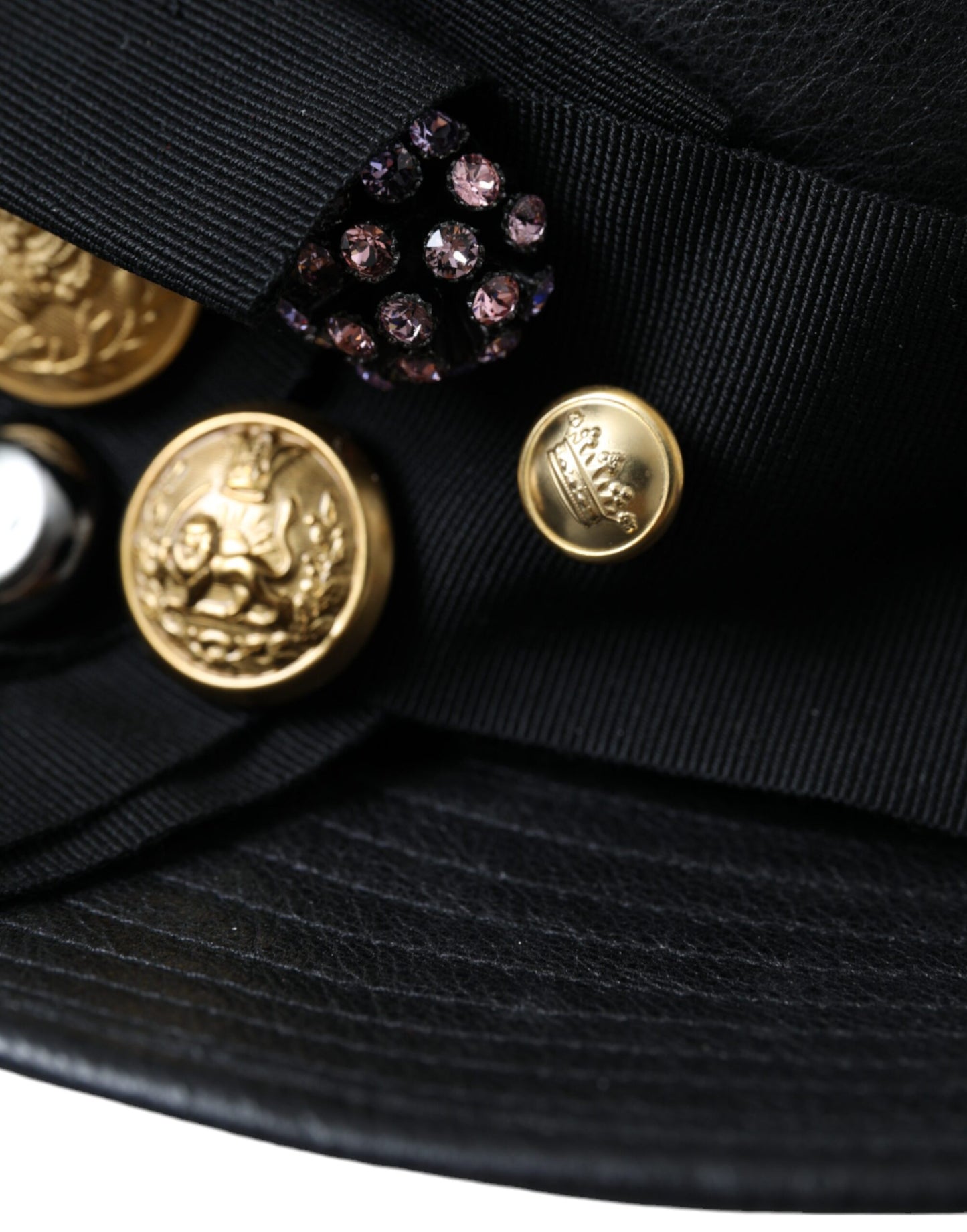 Dolce & Gabbana Sombrero de ala ancha con cristales DG Coin de cuero negro