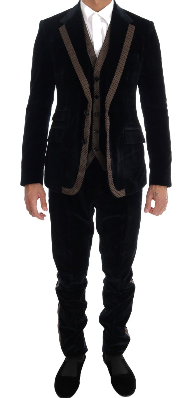 Dolce & Gabbana Elegante traje azul de corte slim de tres piezas