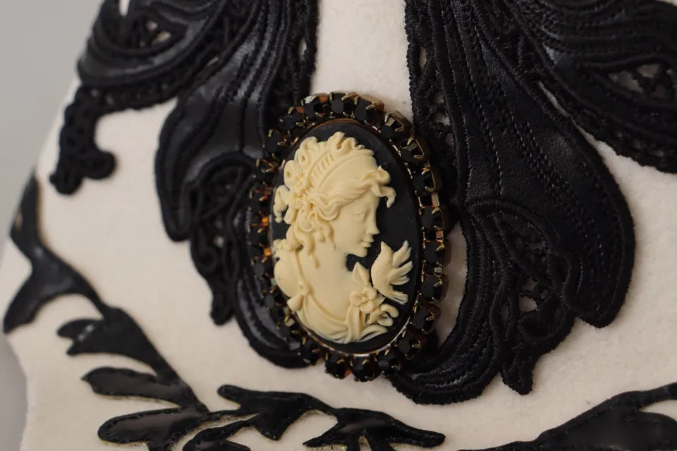Dolce & Gabbana Sombrero con broche de camafeo bordado de lana blanco y negro