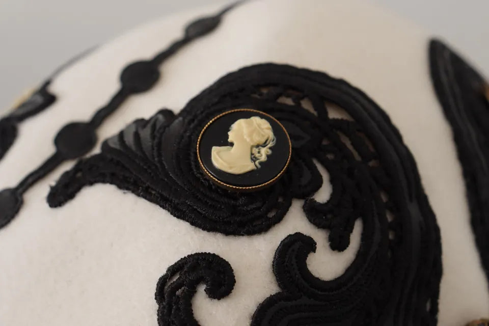Dolce & Gabbana Sombrero con broche de camafeo bordado de lana blanco y negro