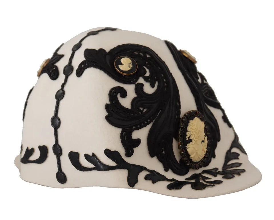 Dolce & Gabbana Sombrero con broche de camafeo bordado de lana blanco y negro