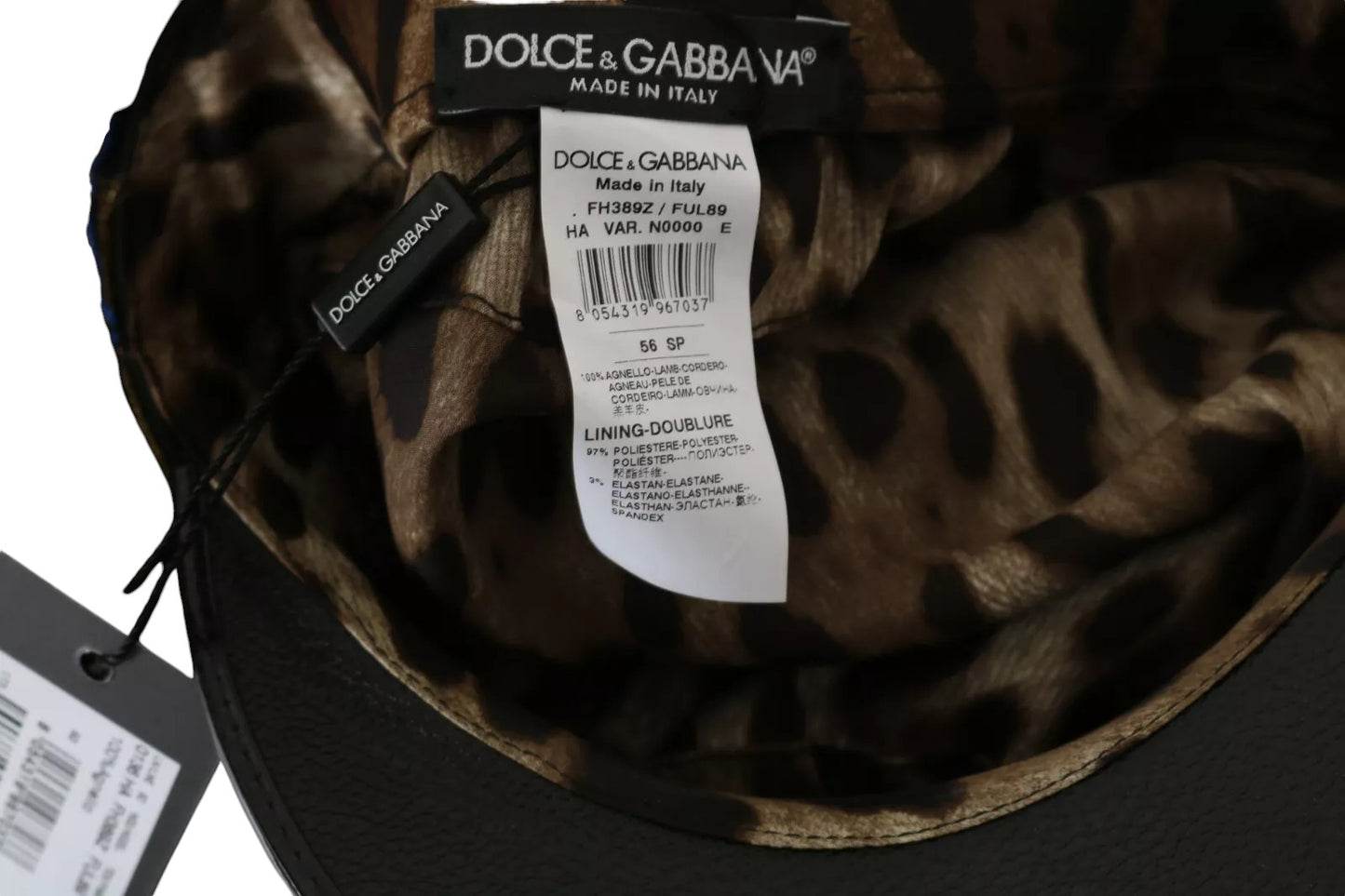 Dolce & Gabbana Gorra violinista con cinta dorada y cuentas de cristal de cuero negro