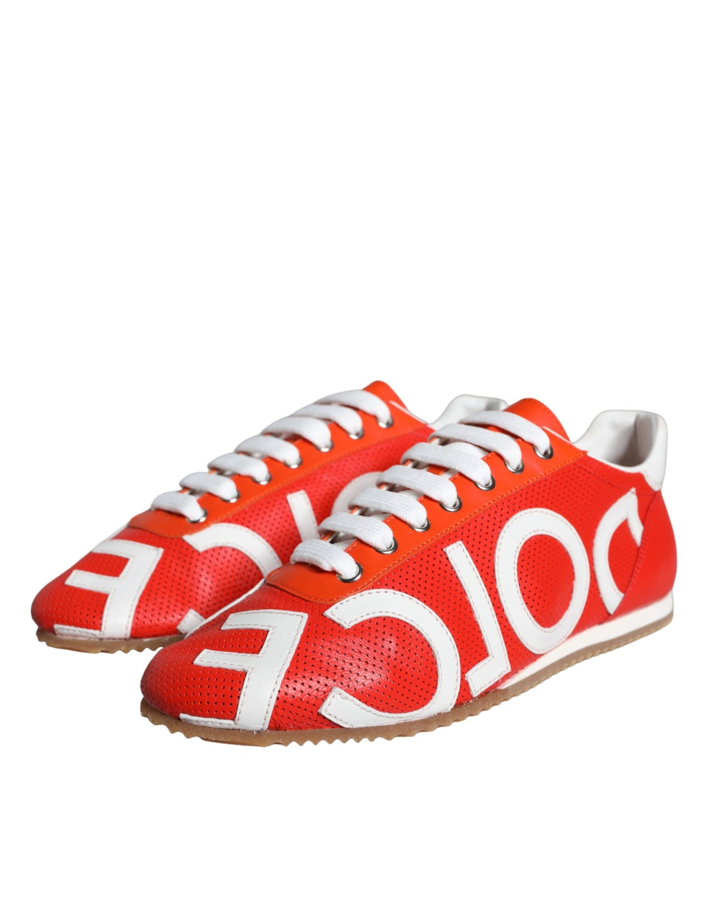 Dolce & Gabbana Zapatos deportivos casuales con logo de cuero rojo y blanco
