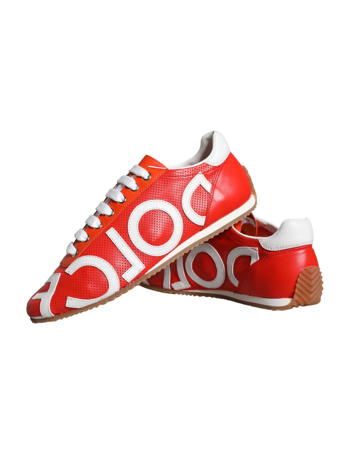 Dolce & Gabbana Zapatos deportivos casuales con logo de cuero rojo y blanco