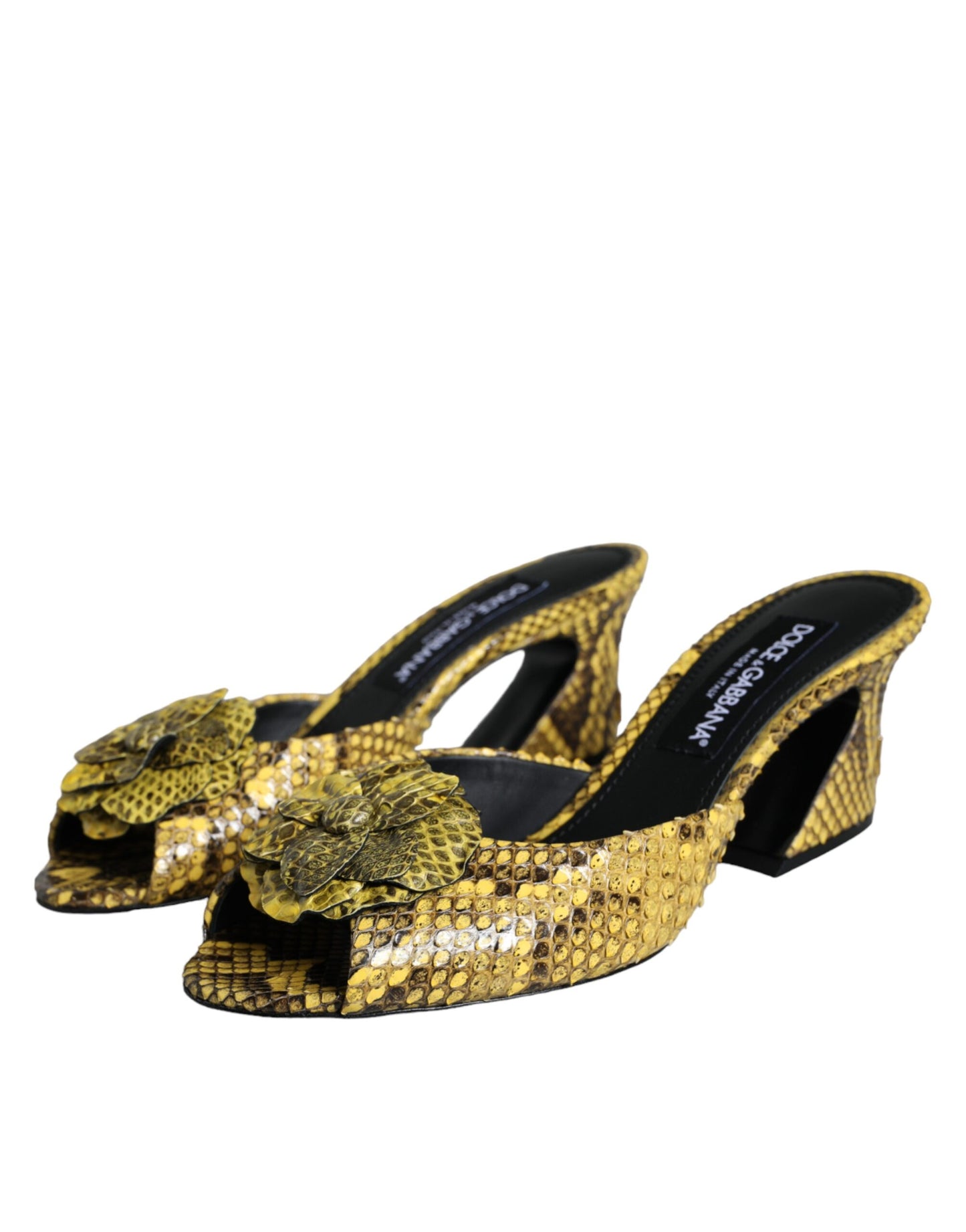 Dolce & Gabbana Zapatos tipo chanclas con tacón en bloque de cuero amarillo