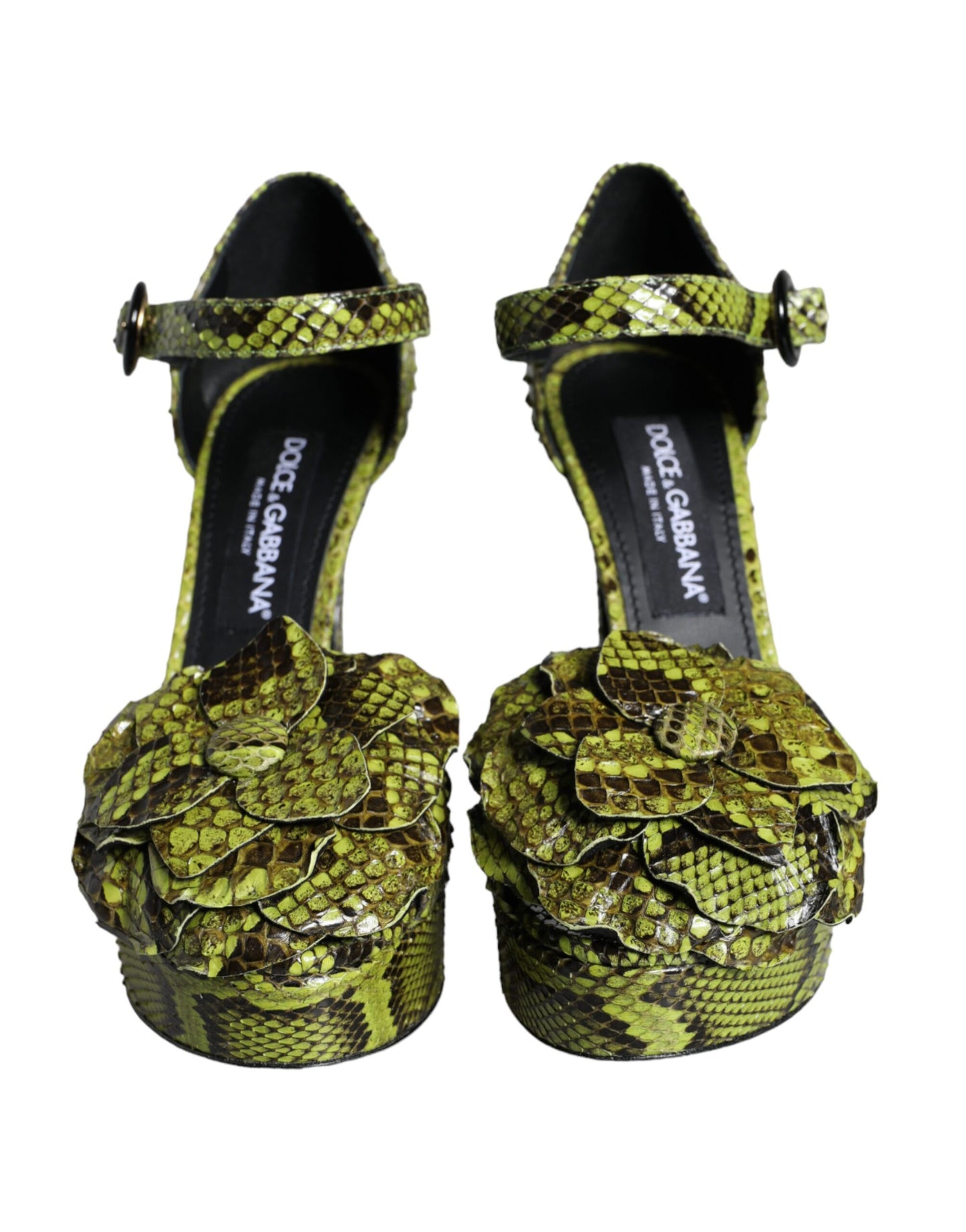 Dolce & Gabbana Sandalias de tacón con correa al tobillo de cuero exótico verde Zapatos