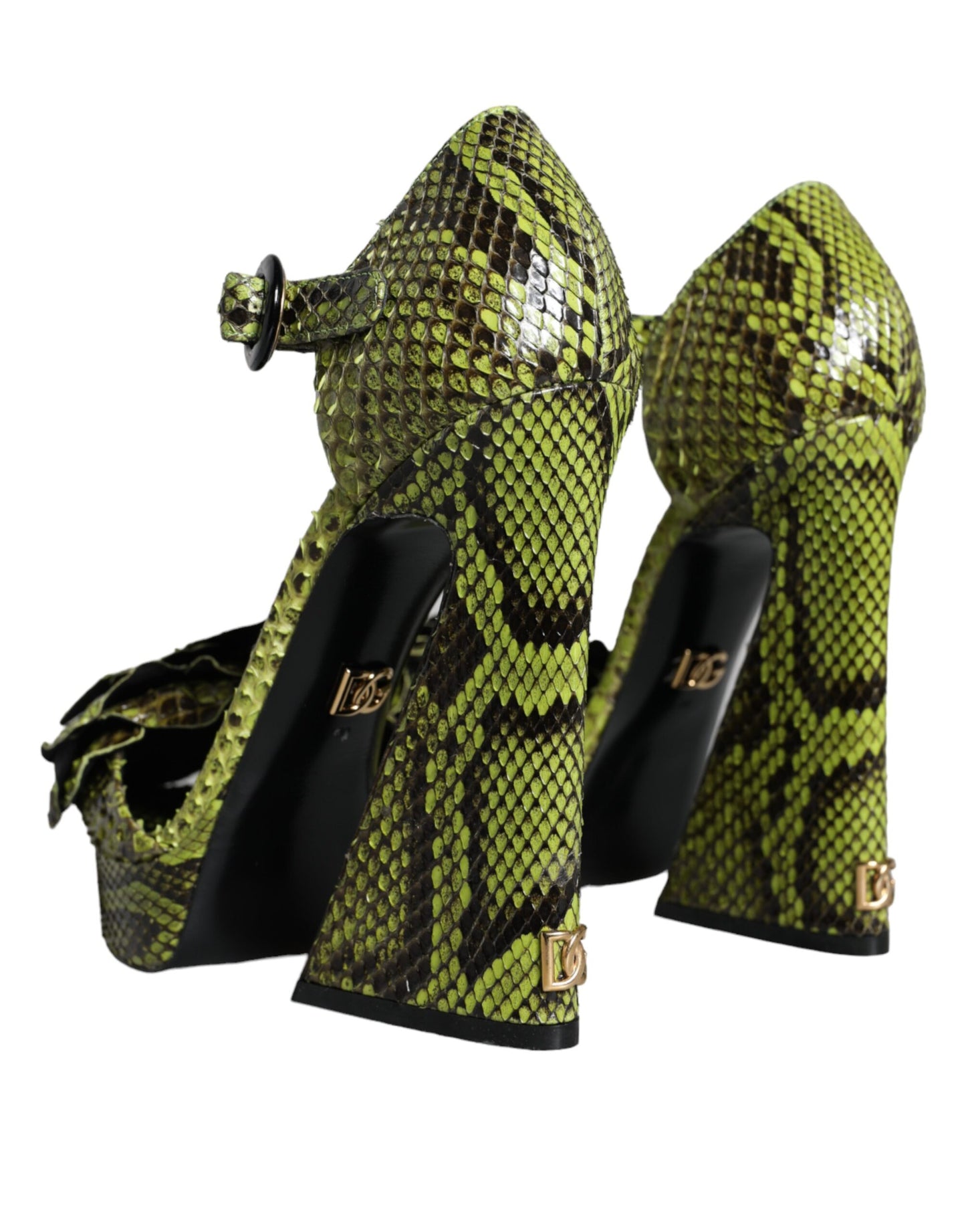 Dolce & Gabbana Sandalias de tacón con correa al tobillo de cuero exótico verde Zapatos